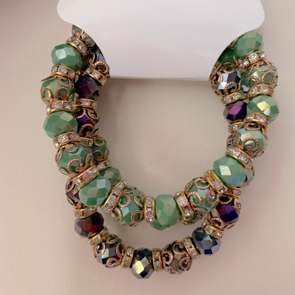 Jewelry - New Beaded Gold Tone Stretchy Bracelets Set of 3